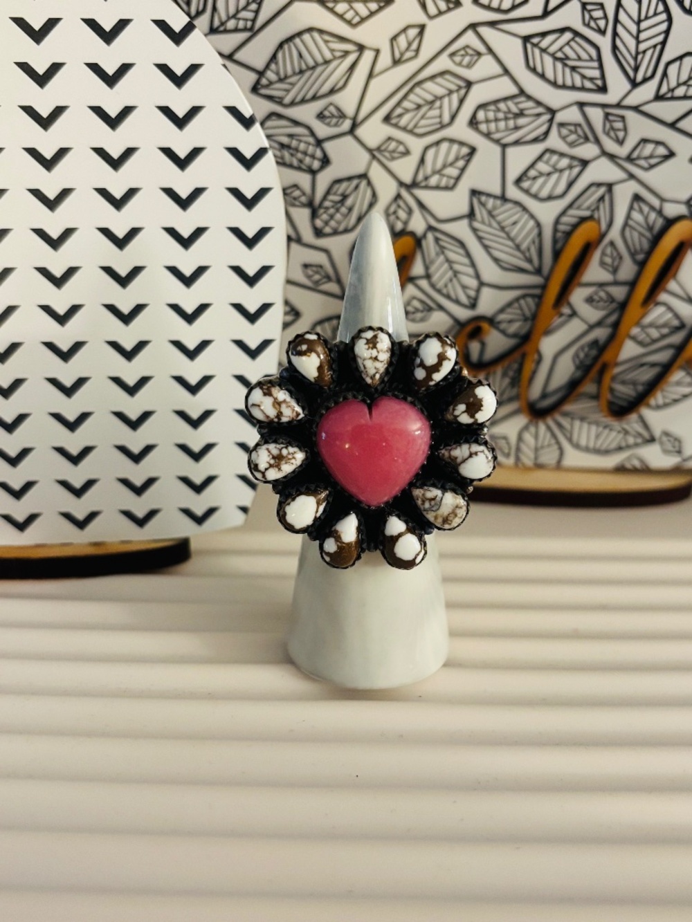 Heart Shaped Wild Horse Jasper 925 Sterling Silver Ring - Size 7